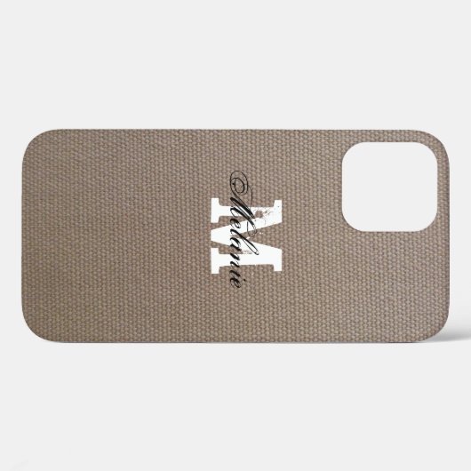 Persoonlijk monogram burlap iPhone 12 hoesje (Achterkant (horizontaal))