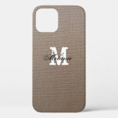 Persoonlijk monogram burlap iPhone 12 hoesje (Achterkant)