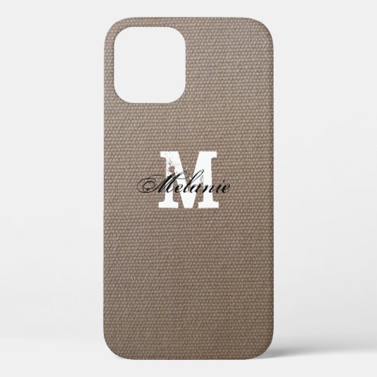 Persoonlijk monogram burlap iPhone 12 hoesje (Achterkant)