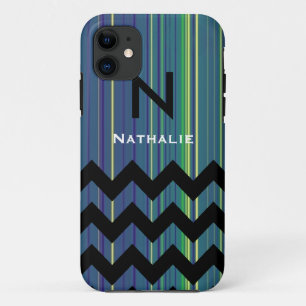 persoonlijk monogram chevron & lijnen iPhone 11 hoesje