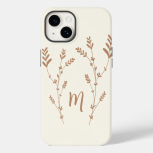 Persoonlijk monogram chic bladontwerp bruin iPhone 14 hoesje