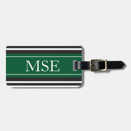 Persoonlijk monogram donkergroen zwart gestreept bagagelabel (Voorkant horizontaal)