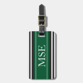 Persoonlijk monogram donkergroen zwart gestreept bagagelabel (Voorkant verticaal)