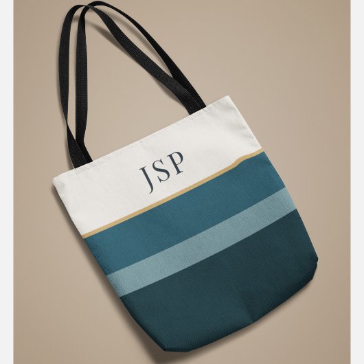 Persoonlijk Monogram | Elegant Gestreept Ontwerp Tote Bag
