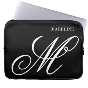 Persoonlijk monogram elegant zwart en wit laptop sleeve