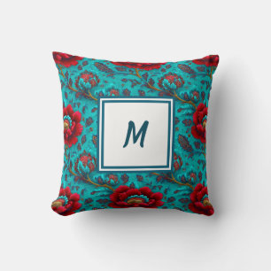 Persoonlijk Monogram – Elegante Moderne Bloemen Kussen
