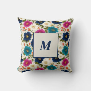 Persoonlijk Monogram – Elegante Moderne Bloemen Kussen