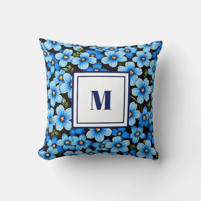 Persoonlijk monogram – Elegante moderne bloemen Kussen (Voorkant)
