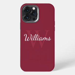 Persoonlijk monogram en naam bordeauxrood iPhone 13 pro max hoesje