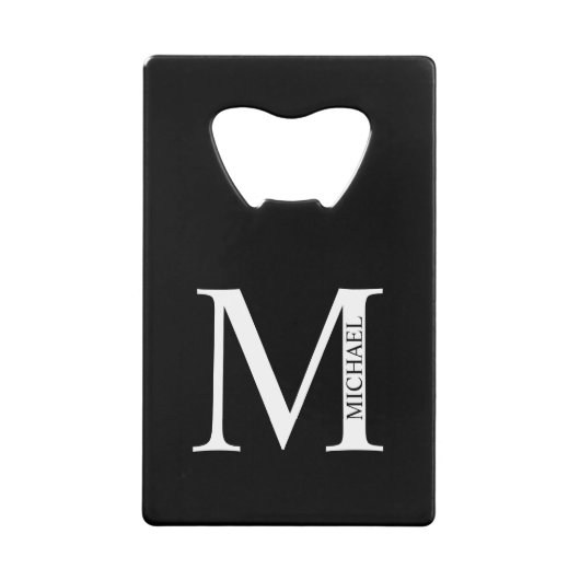 Persoonlijk monogram en naam creditkaart flessenopener (Voorkant)