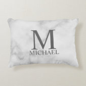 Persoonlijk monogram en naam in wit marmer accent kussen (Voorkant)
