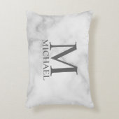 Persoonlijk monogram en naam in wit marmer accent kussen (Voorkant(Verticaal))