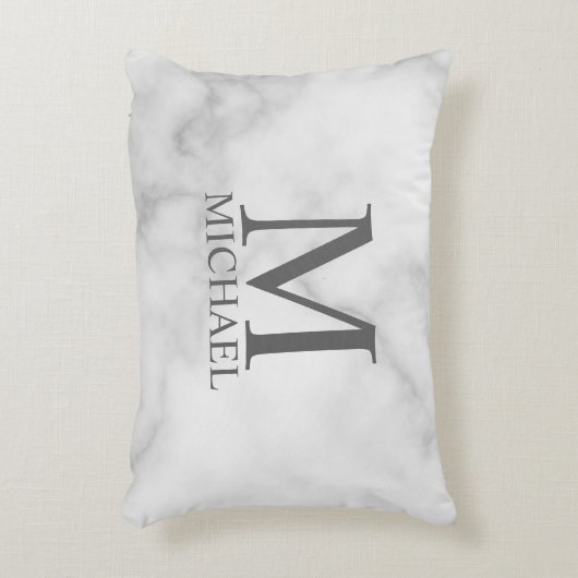 Persoonlijk monogram en naam in wit marmer accent kussen (Voorkant(Verticaal))