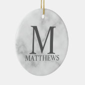 Persoonlijk monogram en naam in wit marmer keramisch ornament (Rechts)
