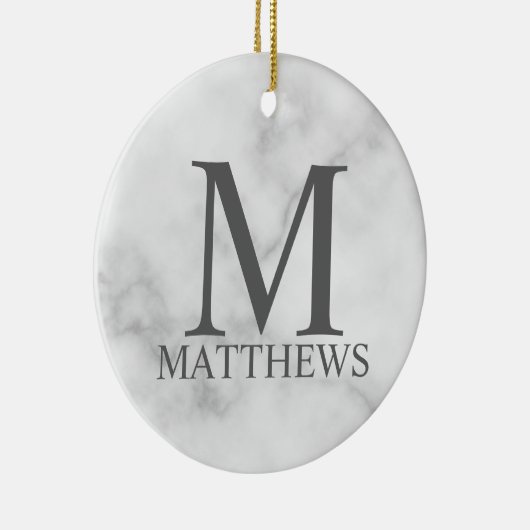 Persoonlijk monogram en naam in wit marmer keramisch ornament (Rechts)