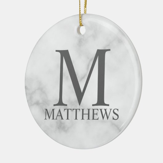 Persoonlijk monogram en naam in wit marmer keramisch ornament (Links)