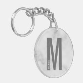 Persoonlijk Monogram en Naam in Witte Marmer Sleutelhanger (Voorkant Links)