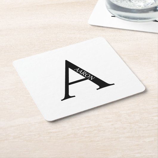 Persoonlijk monogram en naam kartonnen onderzetters (Schuin)