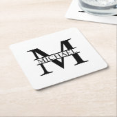 Persoonlijk monogram en naam kartonnen onderzetters (Schuin)