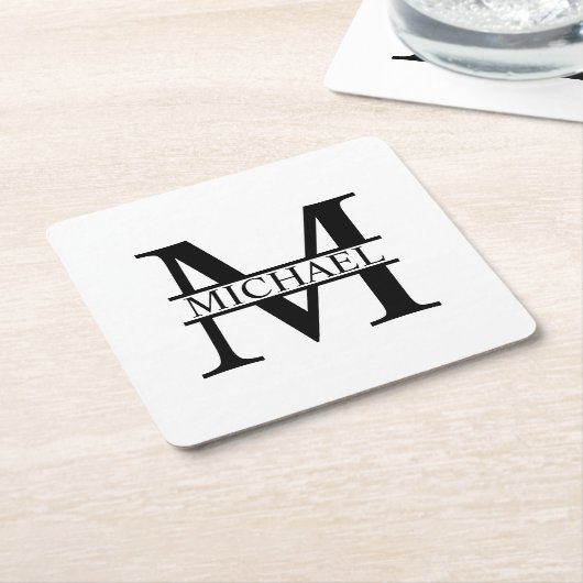 Persoonlijk monogram en naam kartonnen onderzetters (Schuin)