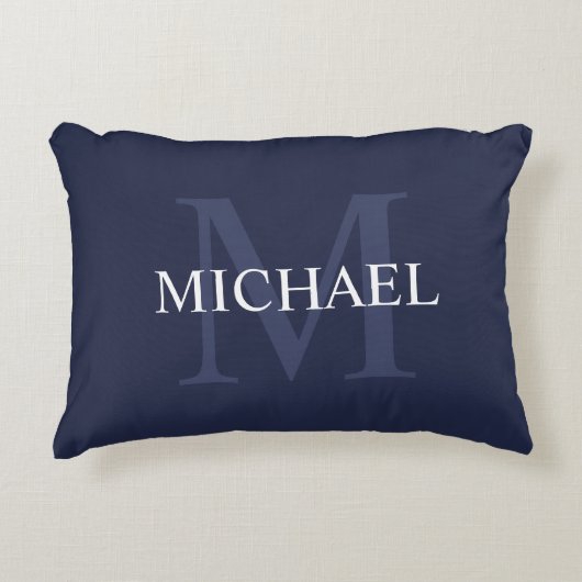 Persoonlijk Monogram en Naam Navy Blauwe Accent Kussen (Voorkant)