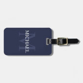 Persoonlijk monogram en naam Navyblauw Bagagelabel (Voorkant horizontaal)