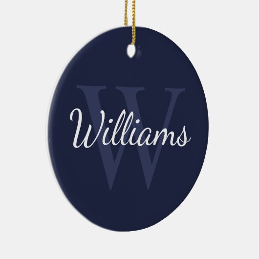 Persoonlijk monogram en naam Navyblauw Keramisch Ornament (Rechts)