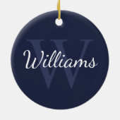 Persoonlijk monogram en naam Navyblauw Keramisch Ornament (Achterkant)