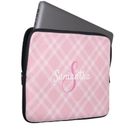 Persoonlijk monogram en naam Roze ruit Gingham Laptop Sleeve