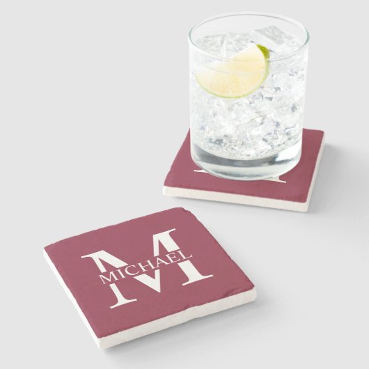 Persoonlijk monogram en naam stenen onderzetter (Zijkant)