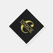Persoonlijk Monogram En Naam Zwart En Goud Servet (Hoek)