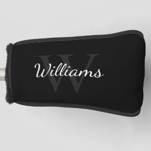 Persoonlijk monogram en naam zwart golfheadcover