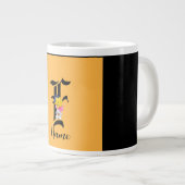 Persoonlijk Monogram F Bloem Zwart Grote Koffiekop (Voorkant rechts)