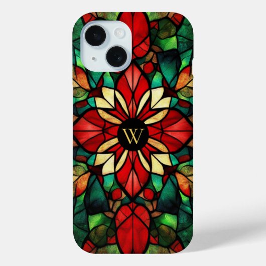 Persoonlijk Monogram Gebrandschilderd Glas Kerstmi Case-Mate iPhone Case (Achterkant)