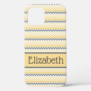 Persoonlijk monogram geel grijs chevron Case-Mate iPhone case