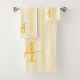 Persoonlijk Monogram Geel & Witte Strepen Bad Handdoek