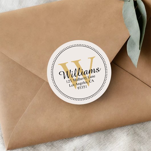 Persoonlijk Monogram Goud Retouradres Ronde Sticker
