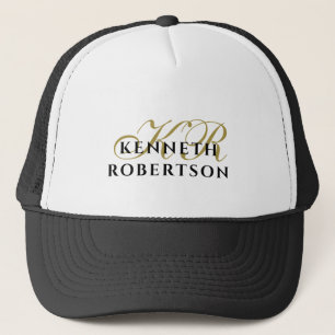 Persoonlijk Monogram Goud Zwart Minimalistisch Een Trucker Pet