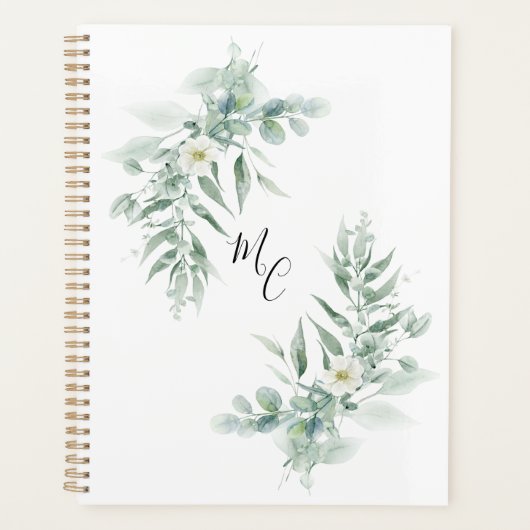 Persoonlijk monogram groen blad planner (Voorkant)