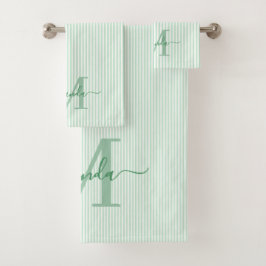 Persoonlijk Monogram Groene en Witte Strepen Bad Handdoek
