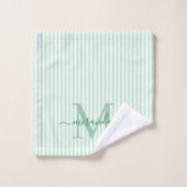 Persoonlijk Monogram Groene en Witte Strepen Bad Handdoek (Wasdoekje)