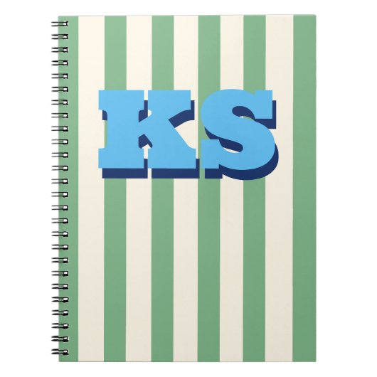 Persoonlijk monogram groene streep Aangepaste init Notitieboek (Voorkant)