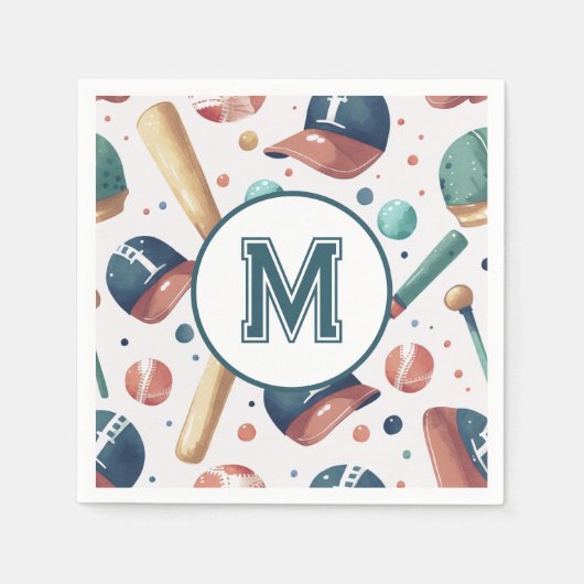 Persoonlijk Monogram Honkbal Thema Patroon Servet (Voorkant)