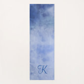 Persoonlijk monogram in blauwe en witte waterverf yogamat (Voorkant)
