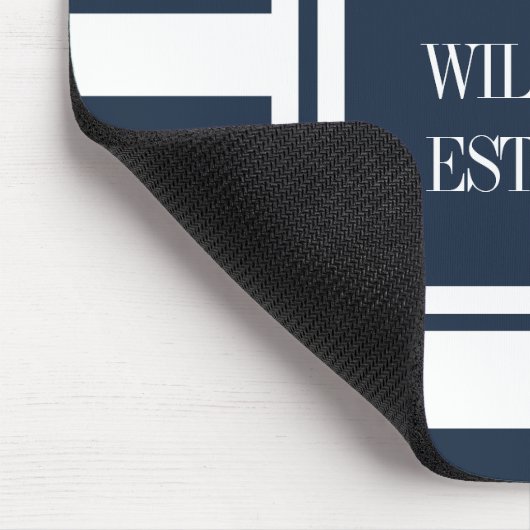 Persoonlijk monogram in marineblauw met witte stre muismat (Hoek)