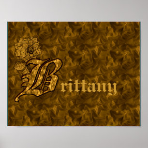 Persoonlijk Monogram Initiaal B Gouden Pioen Bloem Poster