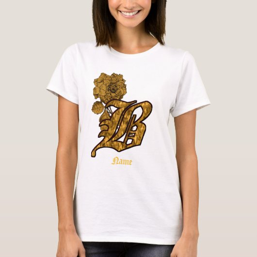 Persoonlijk Monogram Initiaal B Gouden Pioen Bloem T-shirt (Voorkant)