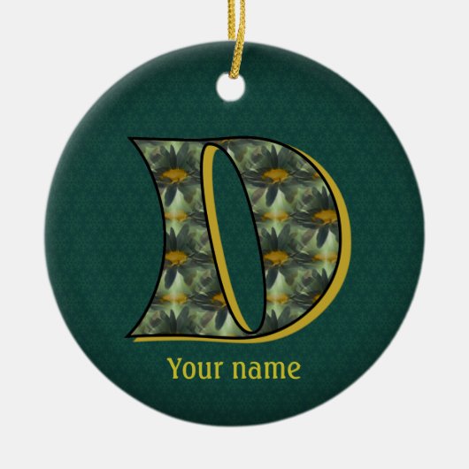 Persoonlijk Monogram Initiaal D Madeliefjes Bloem  Keramisch Ornament (Voorkant)