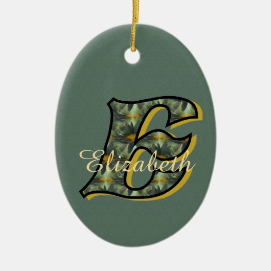 Persoonlijk monogram initiaal E met madeliefjes bl Keramisch Ornament (Voorkant)