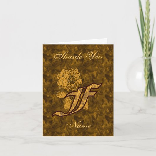 Persoonlijk Monogram Initiaal F Gouden Satijn Pioe Bedankkaart (Voorkant)